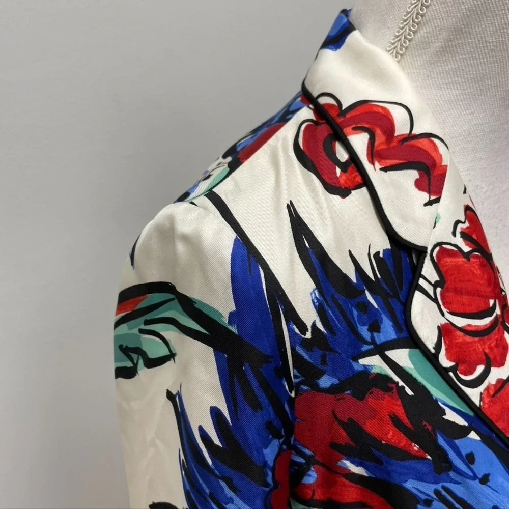 Tory Burch Blazer Jacket Womens 4 Women Multicolor‎ Floral Silk Bold Designer